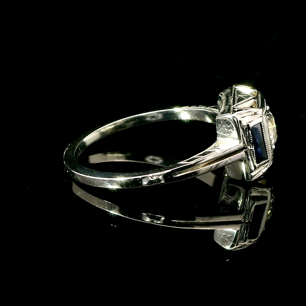 Art Deco .25ct. Diamond & .20ct. T.W. Sapphire Antique Engagement - Fashion Ring - J43072
