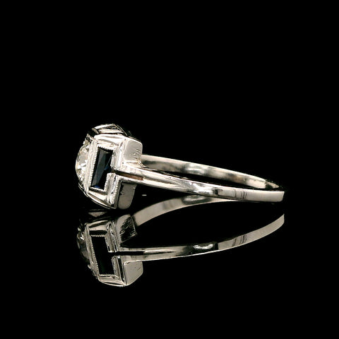Art Deco .25ct. Diamond & .20ct. T.W. Sapphire Antique Engagement - Fashion Ring - J43072