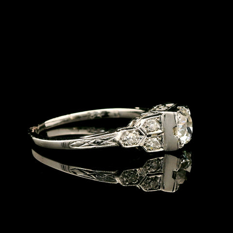 Art Deco .42ct. Diamond Antique Engagement - Fashion Ring 18K White Gold - J43064