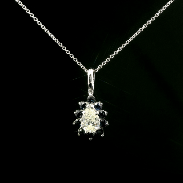 .65ct. Diamond & .50ct. T.W. Sapphire Estate Necklace & White Gold - J43091