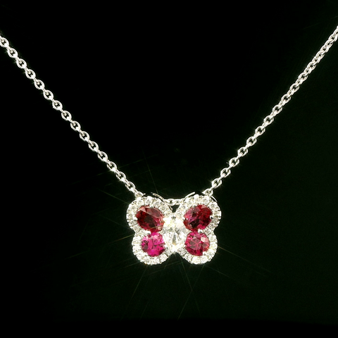.70ct. T.W. Ruby & .32ct. T.W. Diamond Estate Butterfly Necklace 18K White Gold - J43077