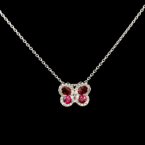 .70ct. T.W. Ruby & .32ct. T.W. Diamond Estate Butterfly Necklace 18K White Gold - J43077