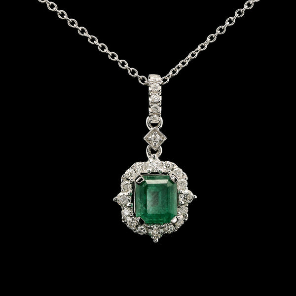 .91ct. Emerald & .21ct. T.W. Diamond Estate Necklace White Gold - J43075