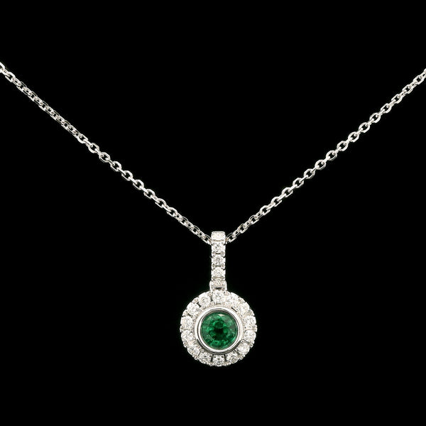 .35ct. Emerald and .20ct. T.W. Diamond Estate Necklace White Gold - J43076