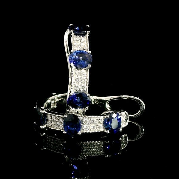 1.36ct. T.W. Sapphire & Diamond Estate Hoop Earrings 18K White Gold - J43084