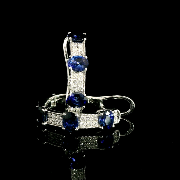 1.36ct. T.W. Sapphire & Diamond Estate Hoop Earrings 18K White Gold - J43084