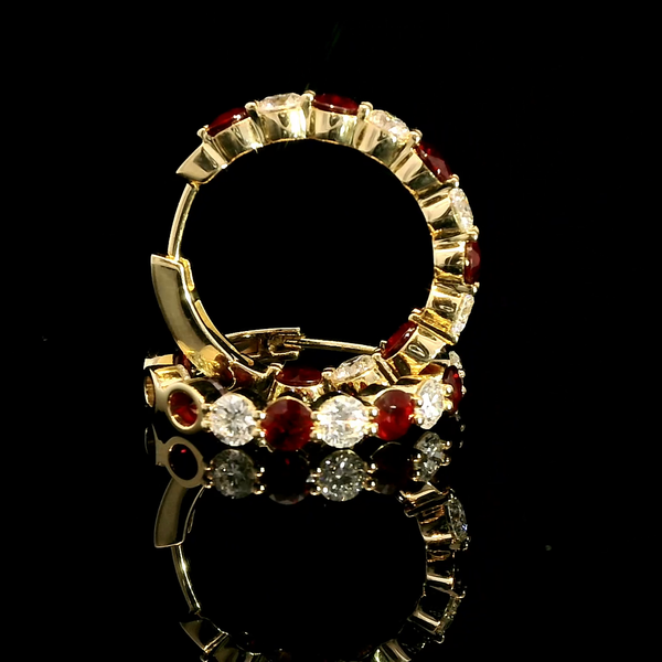 2.15ct. T.W. Ruby & Diamond 18K Estate Hoop Earrings 18K Yellow Gold - J43083