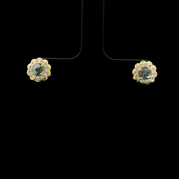 .39ct. T.W. Aquamarine & Diamond Estate Stud Earrings Yellow Gold - J43080