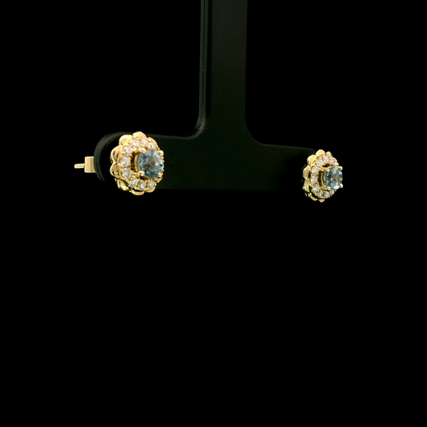 .39ct. T.W. Aquamarine & Diamond Estate Stud Earrings Yellow Gold - J43080