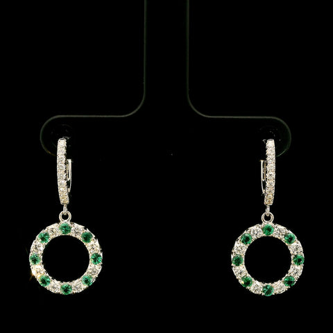 .75ct. T.W. Diamond & .50ct. T.W. Emerald Estate Hoop Earrings 18K White Gold "Spark" - J43081