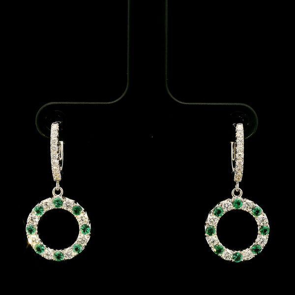 .75ct. T.W. Diamond & .50ct. T.W. Emerald Estate Hoop Earrings 18K White Gold 