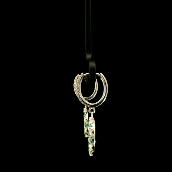 .75ct. T.W. Diamond & .50ct. T.W. Emerald Estate Hoop Earrings 18K White Gold 