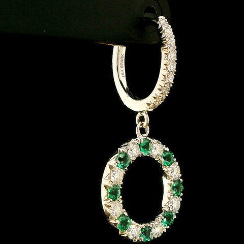 .75ct. T.W. Diamond & .50ct. T.W. Emerald Estate Hoop Earrings 18K White Gold "Spark" - J43081