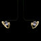 Gold earrings with purple gemstones on a black background