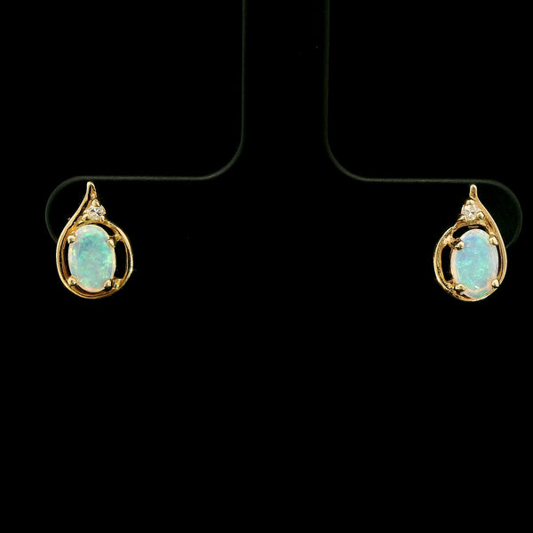 .50ct. T.W. Opal & Diamond Estate Stud Earrings Yellow Gold - J43099