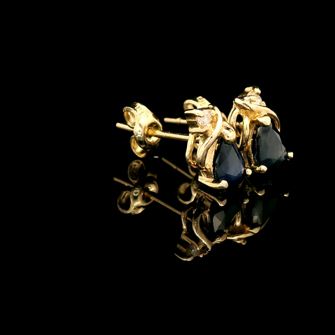 .80ct. T.W. Sapphire & Diamond Estate Stud Earrings Yellow Gold - J43102