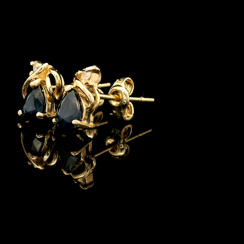 .80ct. T.W. Sapphire & Diamond Estate Stud Earrings Yellow Gold - J43102