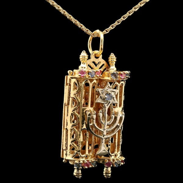 .35ct. T.W. Sapphire & Ruby Judaica Estate Necklace Yellow & White Gold - J43092