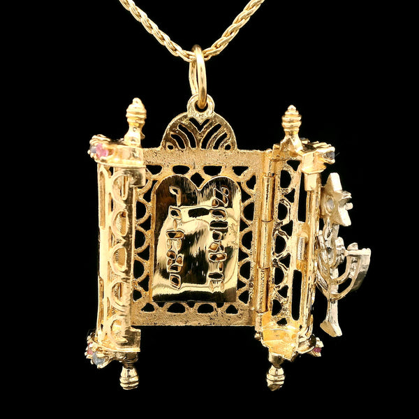 .35ct. T.W. Sapphire & Ruby Judaica Estate Necklace Yellow & White Gold - J43092