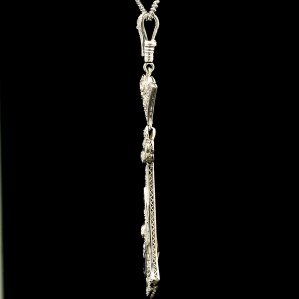 Art Deco 1.50ct. T.W. Diamond & Sapphire Antique Necklace & 18KW White Gold - J43109
