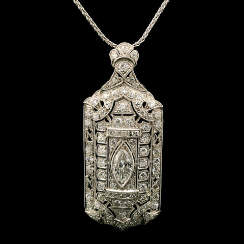Art Deco 3.13ct. T.W. Diamond Antique Necklace/Brooch Platinum - J43110