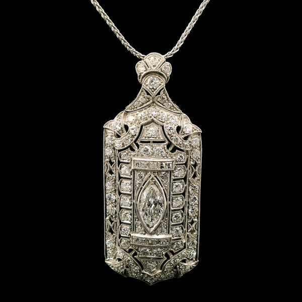 Art Deco 3.13ct. T.W. Diamond Antique Necklace/Brooch Platinum - J43110
