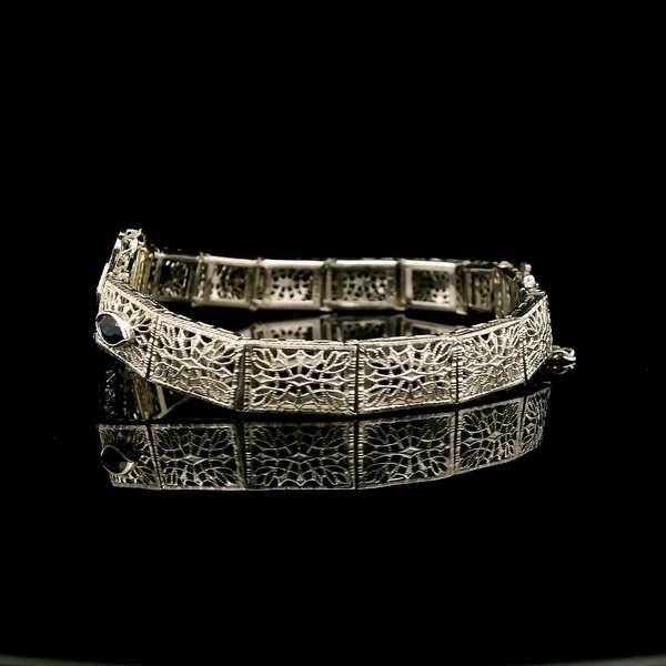 Art Deco .66ct. Sapphire & Diamond Antique Bracelet White Gold - J43114