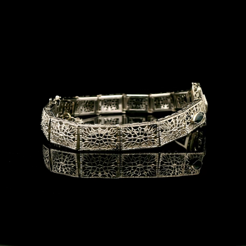 Art Deco .66ct. Sapphire & Diamond Antique Bracelet White Gold - J43114