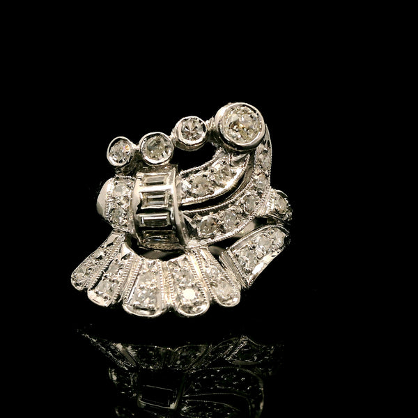 Art Deco .80ct. T.W. Diamond Antique Fashion Ring Platinum - J43112