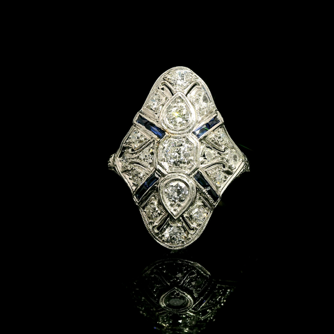 Art Deco .77ct. T.W. Diamond & Sapphire Antique Wedding - Fashion Ring Platinum - J43113