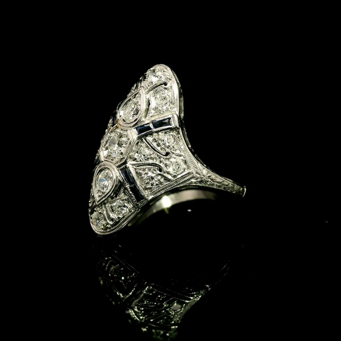 Art Deco .77ct. T.W. Diamond & Sapphire Antique Wedding - Fashion Ring Platinum - J43113