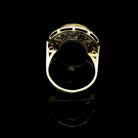 Victorian Cameo, Seed Pearl & Enamel Antique Fashion Ring Yellow Gold - J43115