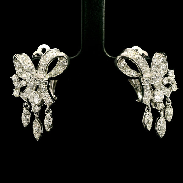 Edwardian 3.60ct. T.W. Diamond Antique Earrings Platinum - J43116