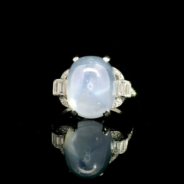 Art Deco 15.00ct. Star Sapphire & Diamond Antique Wedding - Fashion Ring Platinum - J43120