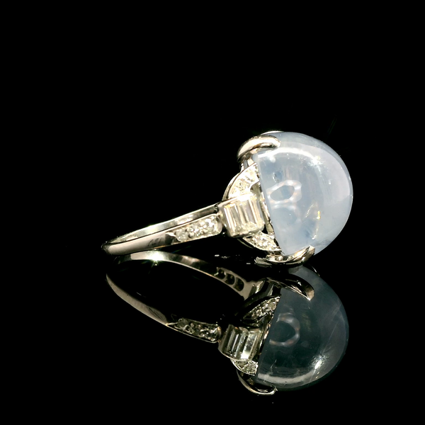 Art Deco 15.00ct. Star Sapphire & Diamond Antique Wedding - Fashion Ring Platinum - J43120