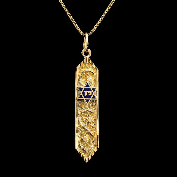 Mezuzah Estate Necklace Yellow Gold - J43106