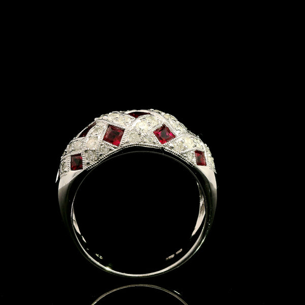 1.00ct. T.W. Ruby & 1.00ct. T.W. Diamond Estate Wedding - Fashion Ring White Gold - J43123