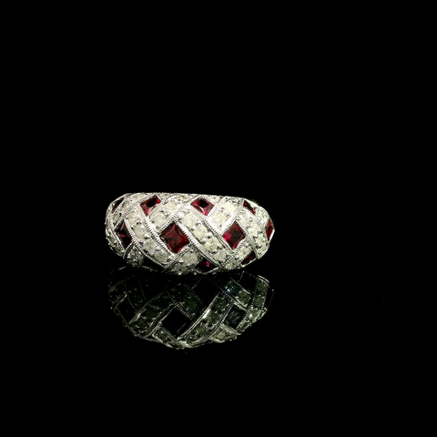 1.00ct. T.W. Ruby & 1.00ct. T.W. Diamond Estate Wedding - Fashion Ring White Gold - J43123