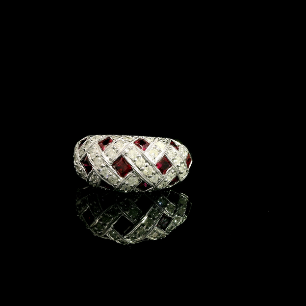 1.00ct. T.W. Ruby & 1.00ct. T.W. Diamond Estate Wedding - Fashion Ring White Gold - J43123