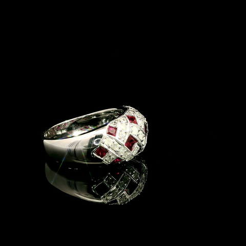 1.00ct. T.W. Ruby & 1.00ct. T.W. Diamond Estate Wedding - Fashion Ring White Gold - J43123