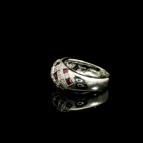 1.00ct. T.W. Ruby & 1.00ct. T.W. Diamond Estate Wedding - Fashion Ring White Gold - J43123