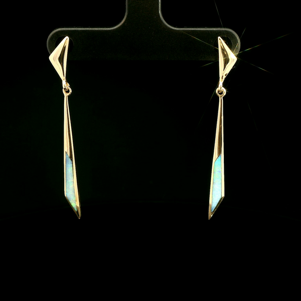 Inlaid Opal Estate Dangle Earrings Yellow Gold - J43100