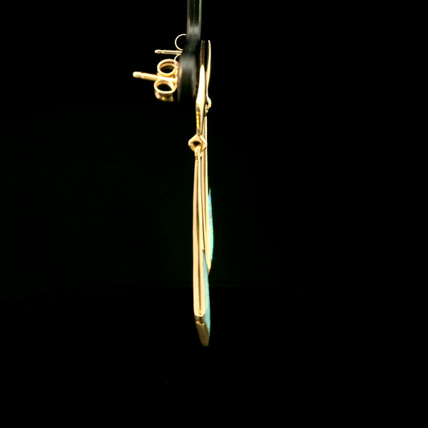 Inlaid Opal Estate Dangle Earrings Yellow Gold - J43100