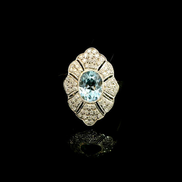 1..90ct. Aquamarine & Diamond Vintage Wedding - Fashion Ring Platinum & 18K Yellow Gold -J43090