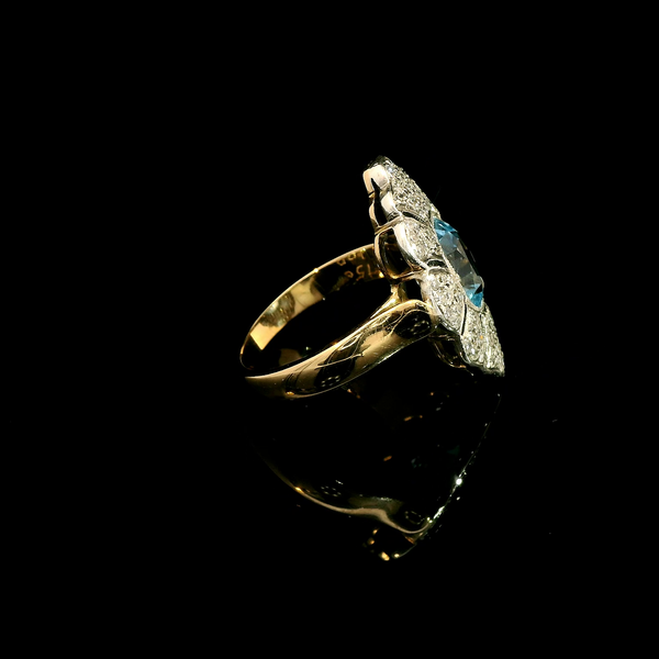 1..90ct. Aquamarine & Diamond Vintage Wedding - Fashion Ring Platinum & 18K Yellow Gold -J43090
