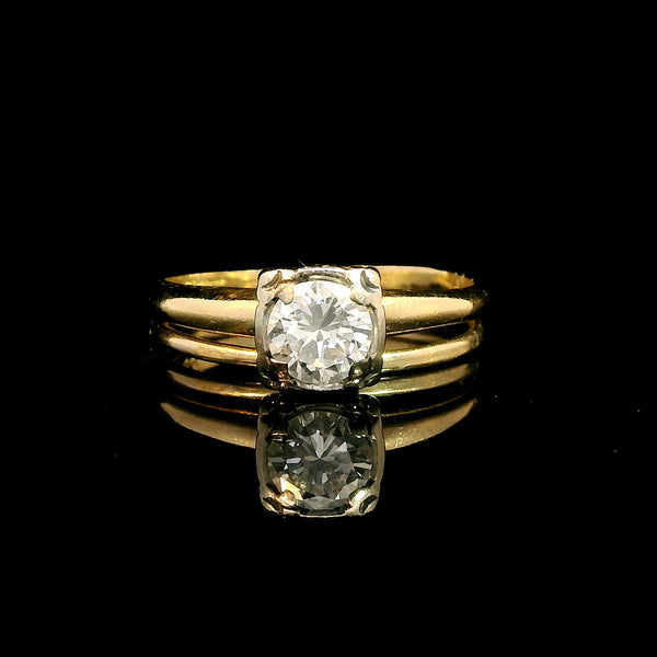 .50ct. Diamond Vintage Engagement Ring Set - Wedding Set White & Yellow Gold - J42747
