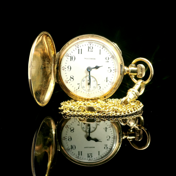 Edwardian American Waltham Antique Pocket Watch Yellow Gold - J43025