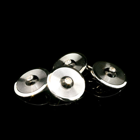 Art Deco .20ct. T.W. Diamond & Onyx Antique Cufflinks 18K White Gold - J43068