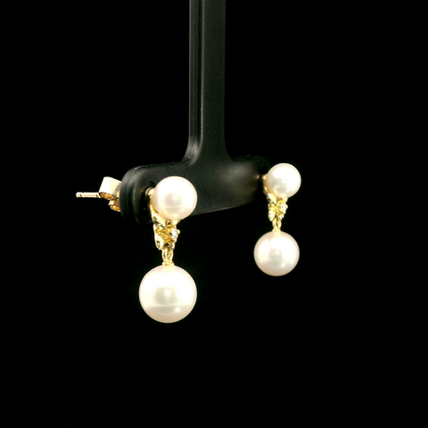 5.5-7.5mm Akoya Cultured Pearl Dangle Estate Earrings 18K Yellow Gold - J43151