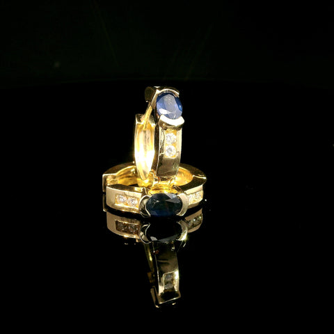 1.00ct. T.W. Sapphire & .20ct. T.W. Diamond Estate Earrings Yellow Gold - J43161